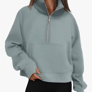 Sea foam green half-zip cropped hoodie, size S